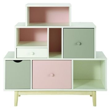 Wie zufällig übereinandergestapelte Schubladenkommoden im coolen